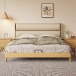 Solid wood bed with a modern design, featuring a sleek frame, durable construction, and elegant finish for a stylish and comfortable bedroom.