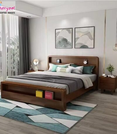 Modern bed with storage made from Sheesham wood - stylish, durable, and functional design for an organized and elegant bedroom.