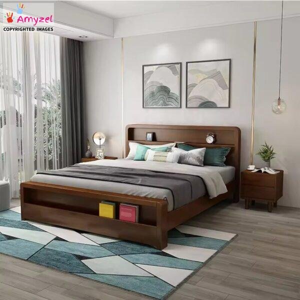 Modern bed with storage made from Sheesham wood - stylish, durable, and functional design for an organized and elegant bedroom.