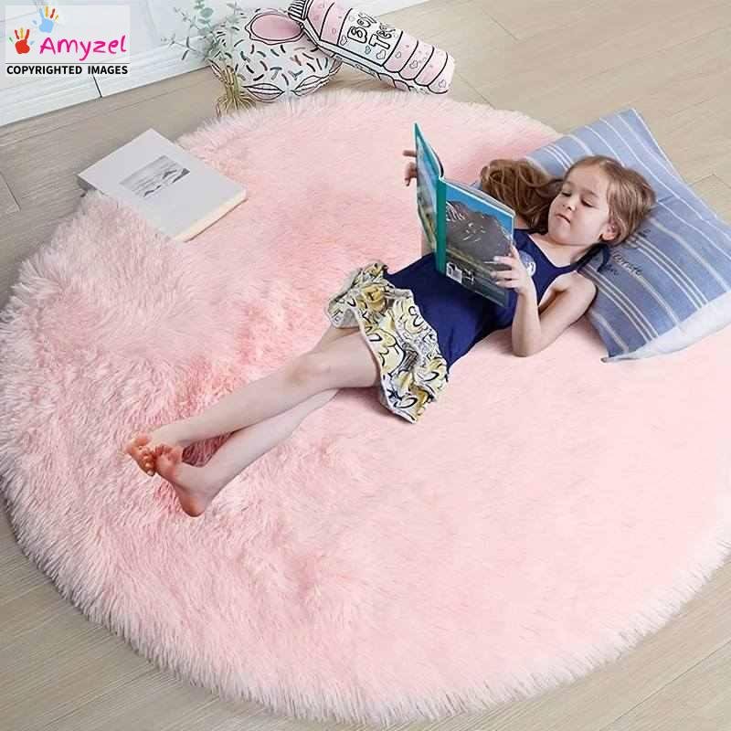 Round Carpet Shaggy Main Soft and plush round shaggy carpet with a high-pile texture, perfect for cozy living spaces, bedrooms, and kids' room.
