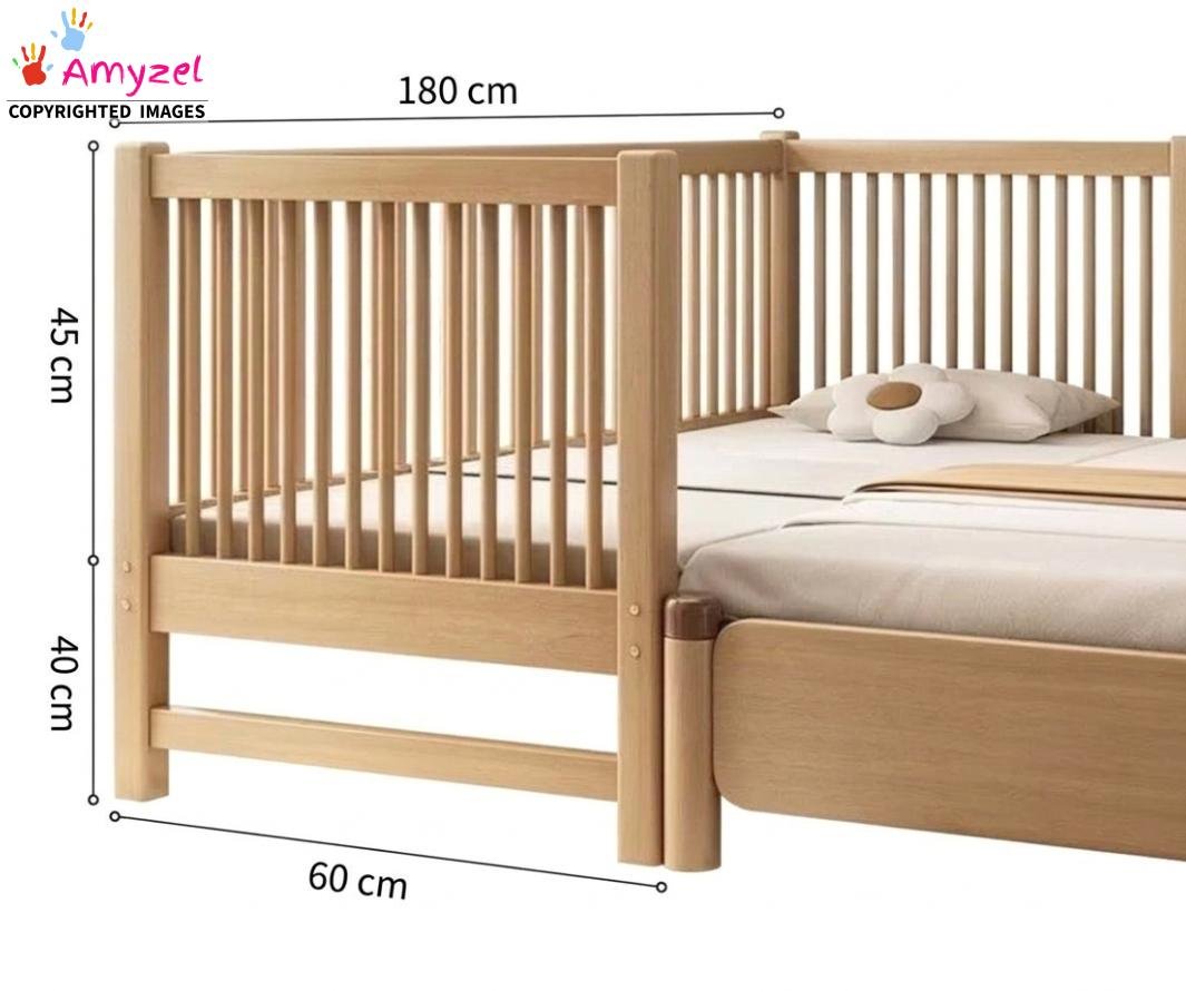 Wooden crib with safety rails for secure baby sleeping dimensions