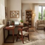 Sheesham wood L-shaped study table with chair in home office