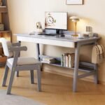 Children's study table and matching chair in grey color