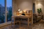Wooden study desk with bookshelf for home office and study in pine finish