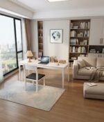 White wooden study table and chair set