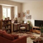 L shaped corner study table in living room
