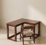 Solid Sheesham wood L-shaped study table with upholstered chair